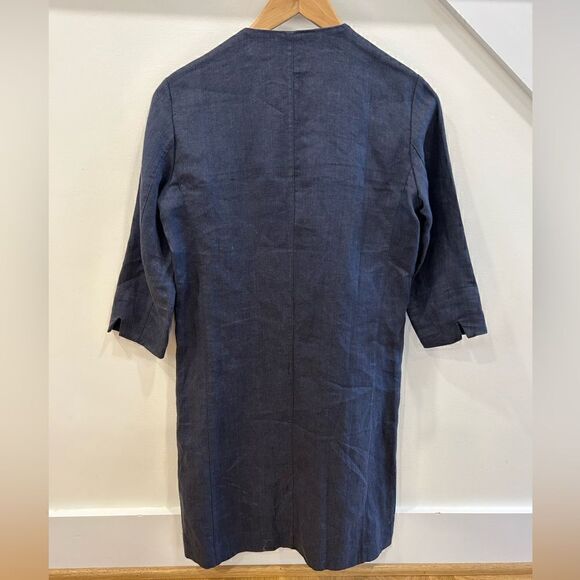 Vivid Linen Straight Fit Button Front Long Jacket - Picture 4 of 9